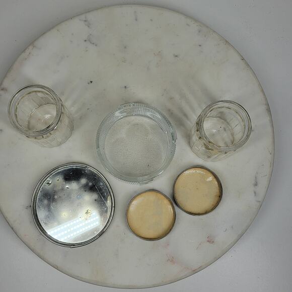 Vintage Glass Vanity Jar Set Cameo Lid & Art Deco Floral Inlay Metal Tops – 3 Pc - Picture 13 of 16